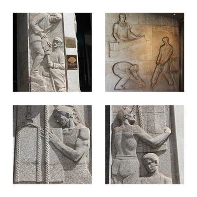 la fin du salariat ? bas relief montrant le travail manuel sur l'avenue principale de Barcelone